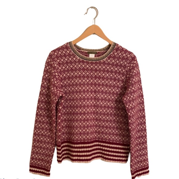 J. Crew Fair Isle 100% Wool Cranberry Pullover Sweater - Picture 1 of 12